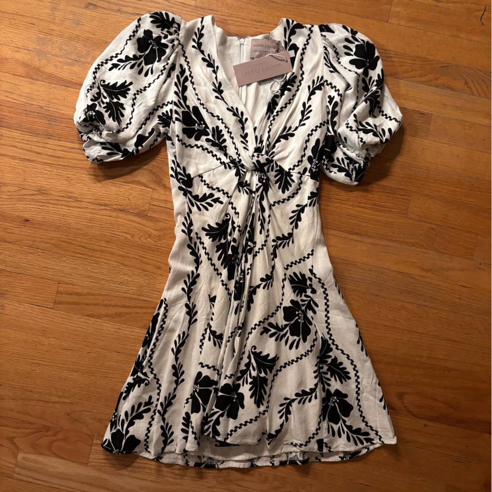 white top black skirt dress 3/4 Sleeve Taffeta Shirt Waist Color Block Gown MICAS TOP PICKS Concealed zip closure Model Sky Blue Boho Goddess Color:Lively Peach Florals